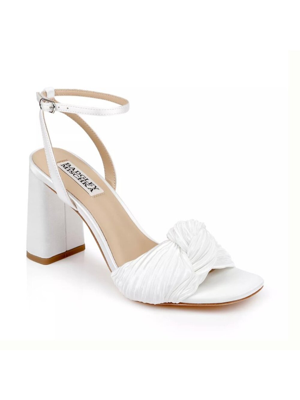 Anthropologie Badgley Mischka Dafne White Satin Open-Toe Block Heels Bridal 7.5